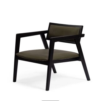 Olive Leather Lounge Chair, Black Frame