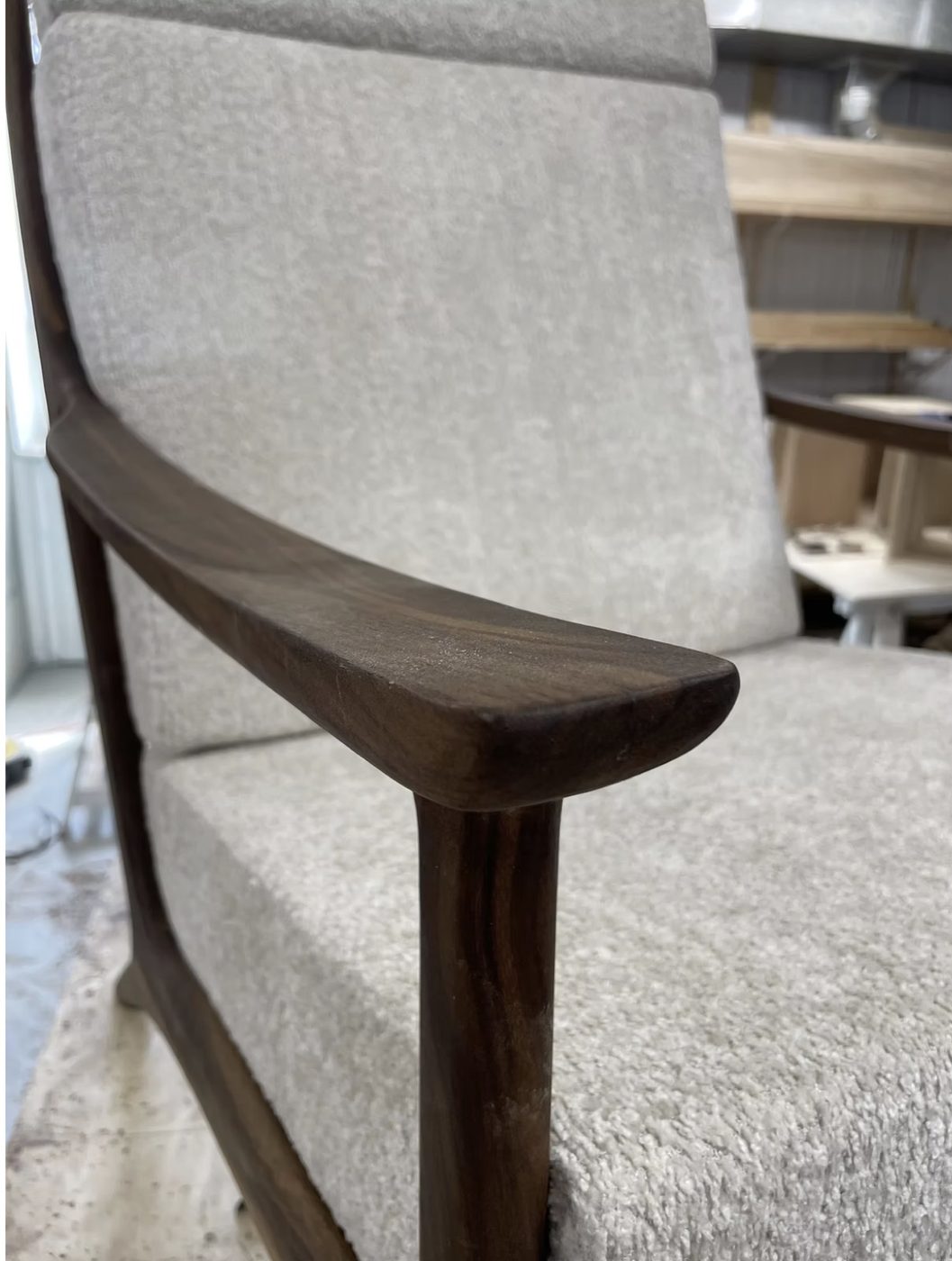 High Back Vintage Armchair, Walnut and Boucle - Image 4