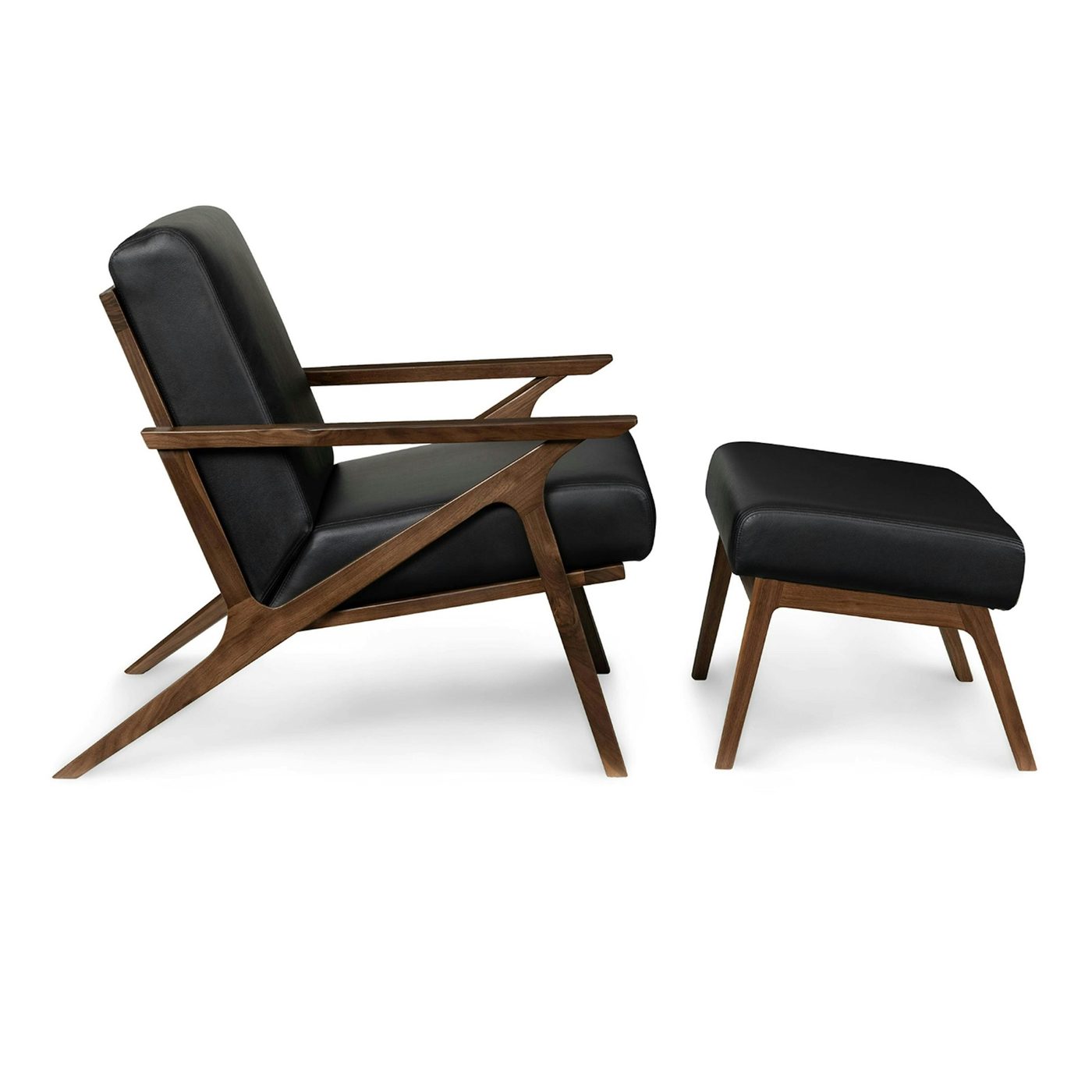 Black Leather Lounge Chair and Ottoman - Image 2