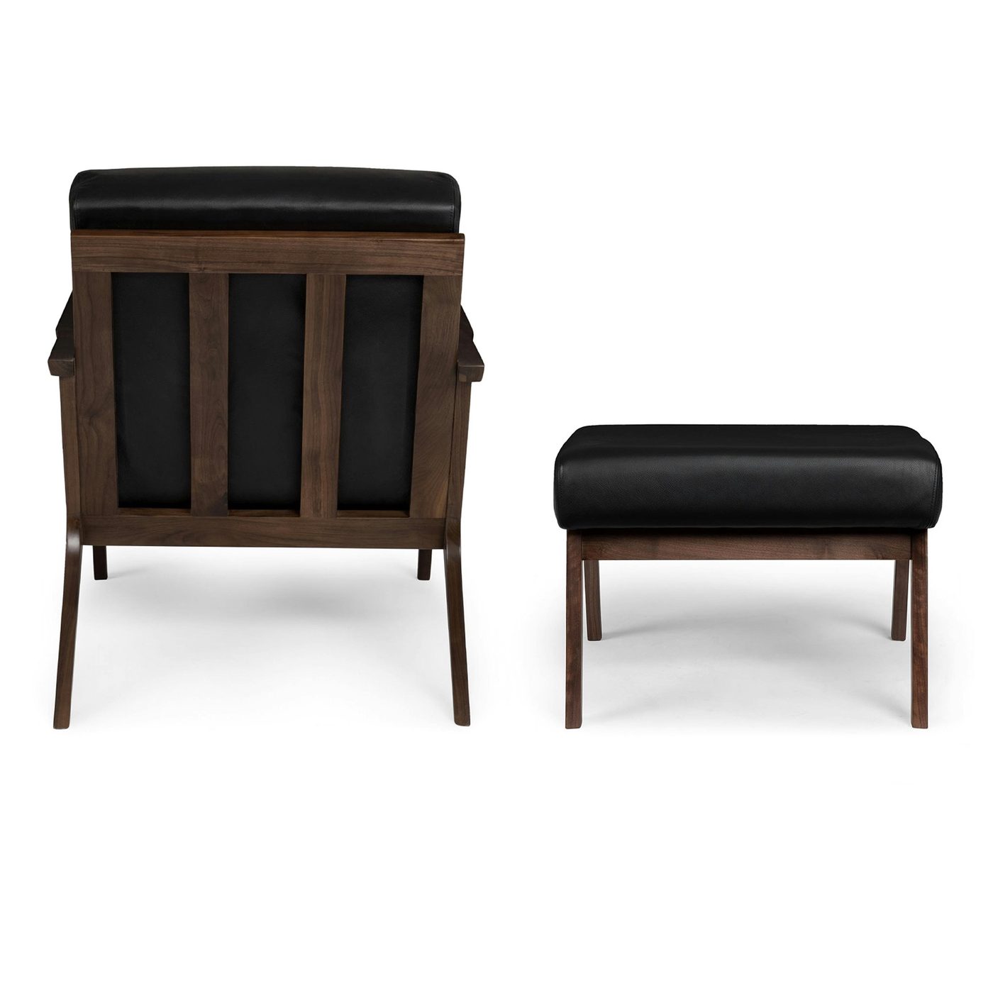 Black Leather Lounge Chair and Ottoman - Image 3