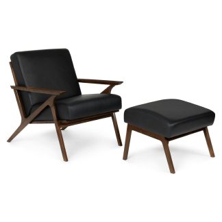Black Leather Lounge Chair and Ottoman