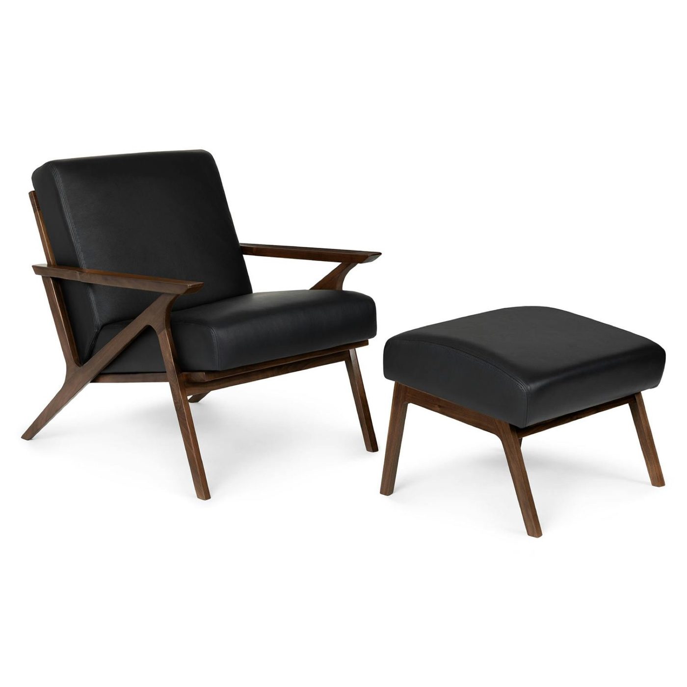 Black Leather Lounge Chair and Ottoman