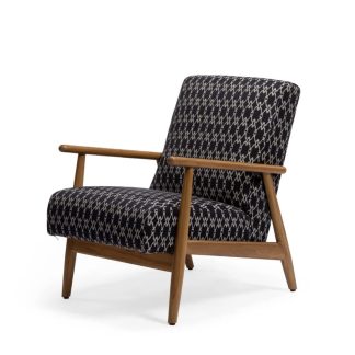 Teak Frame Armchair, Geometric Jacquard