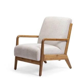 Teak Frame Lounge Chair, Cream