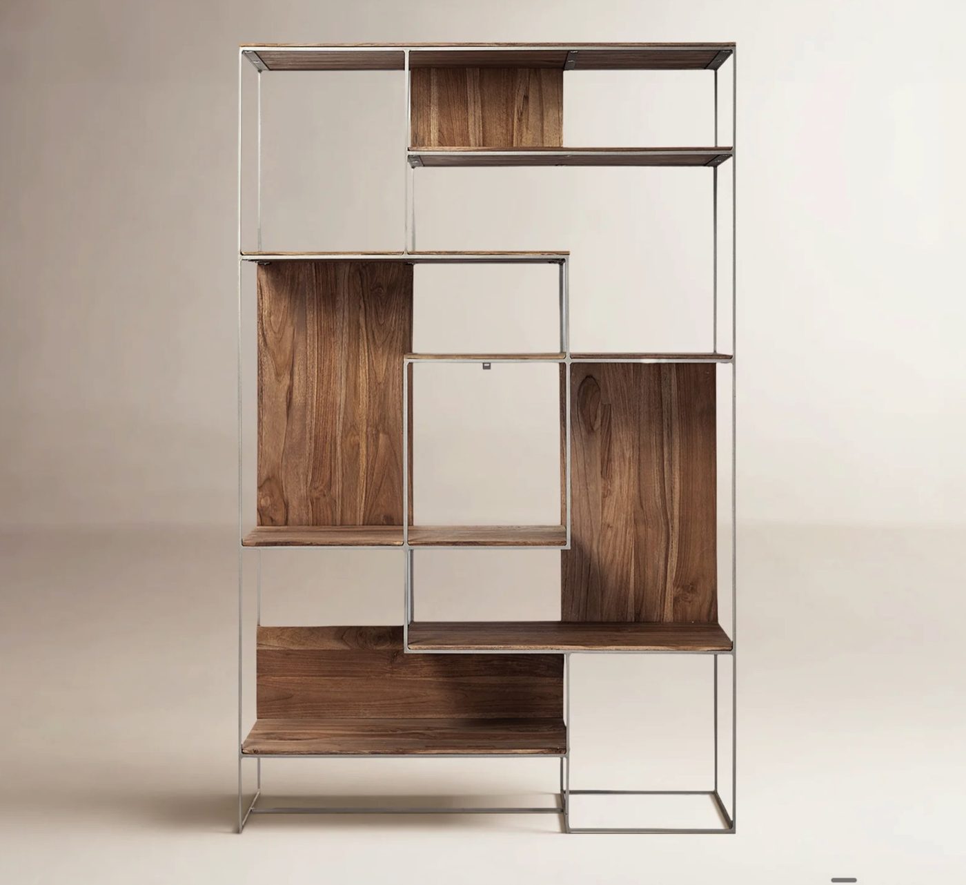 Walnut and Metal Narrow Bookcase