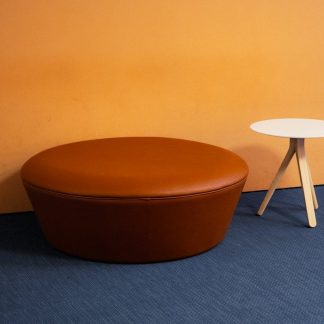 Luna Round Leather Pouf, Cognac