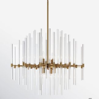 Eight Light Brass and Glass Rod Chandelier