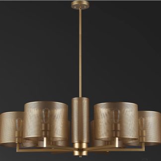 Brass Six Drum Mesh Chandelier