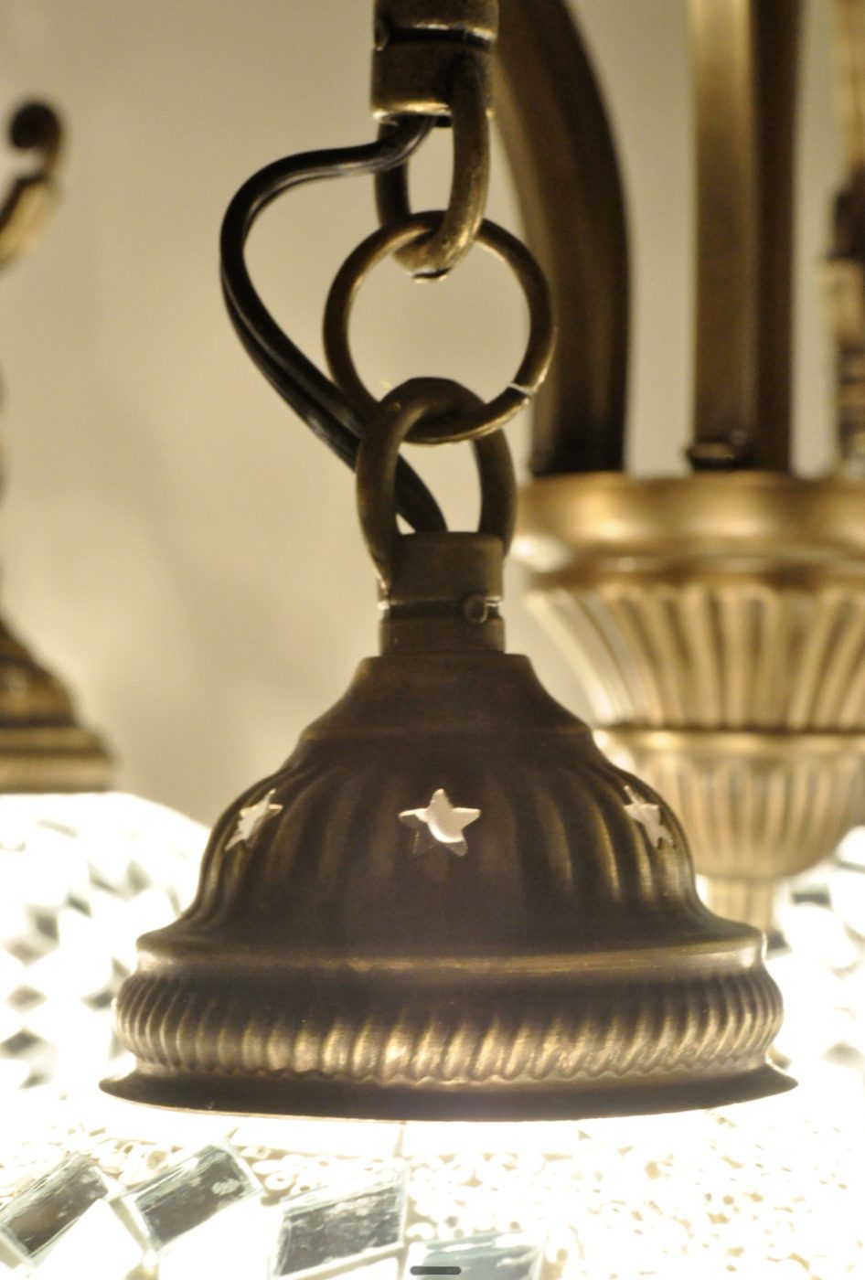 Six Branch Mosaic Glass Chandelier - Image 2