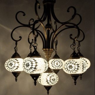 Six Branch Mosaic Glass Chandelier