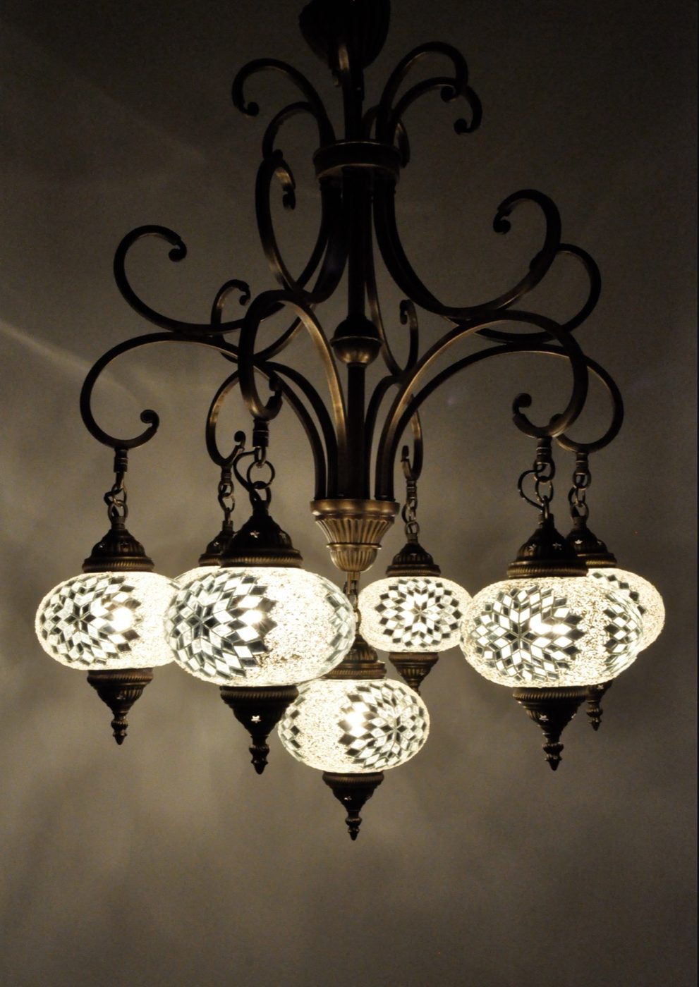 Six Branch Mosaic Glass Chandelier