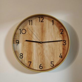 Oak Face Wall Clock, Brass Rim