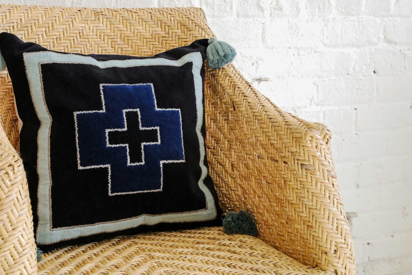 Navy Embroidered Cross Cushion