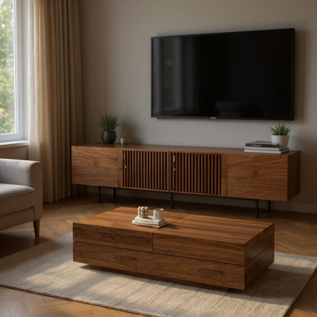 Two Piece Walnut Media Console and Coffee Table Set - Image 2