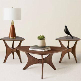 Three Piece Pecan Wood Table Set