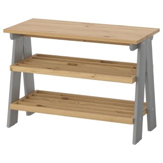 Pine Hallway Bench with Shoe Shelves