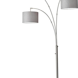 Three Arm Arc Floor Lamp, Brushed Steel