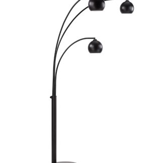 Three Arm Arc Floor Lamp, Black Domes