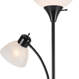 Torchiere Floor Lamp with Reading Arm, Black