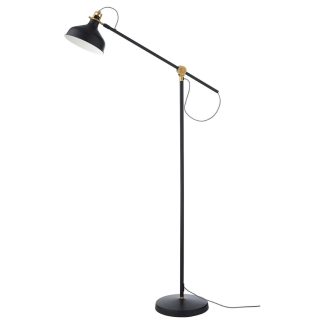 Black Task Floor Lamp, Brass Joints