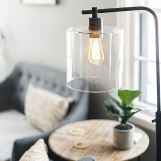 Marlow Glass Shade Floor Lamp, Black