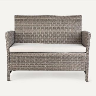 Outdoor Wicker Loveseat, Beige Cushions