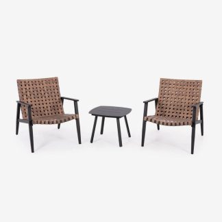 Two Chair Outdoor Conversation Set, Tan Strap