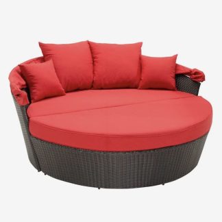Round Outdoor Daybed with Canopy, Red