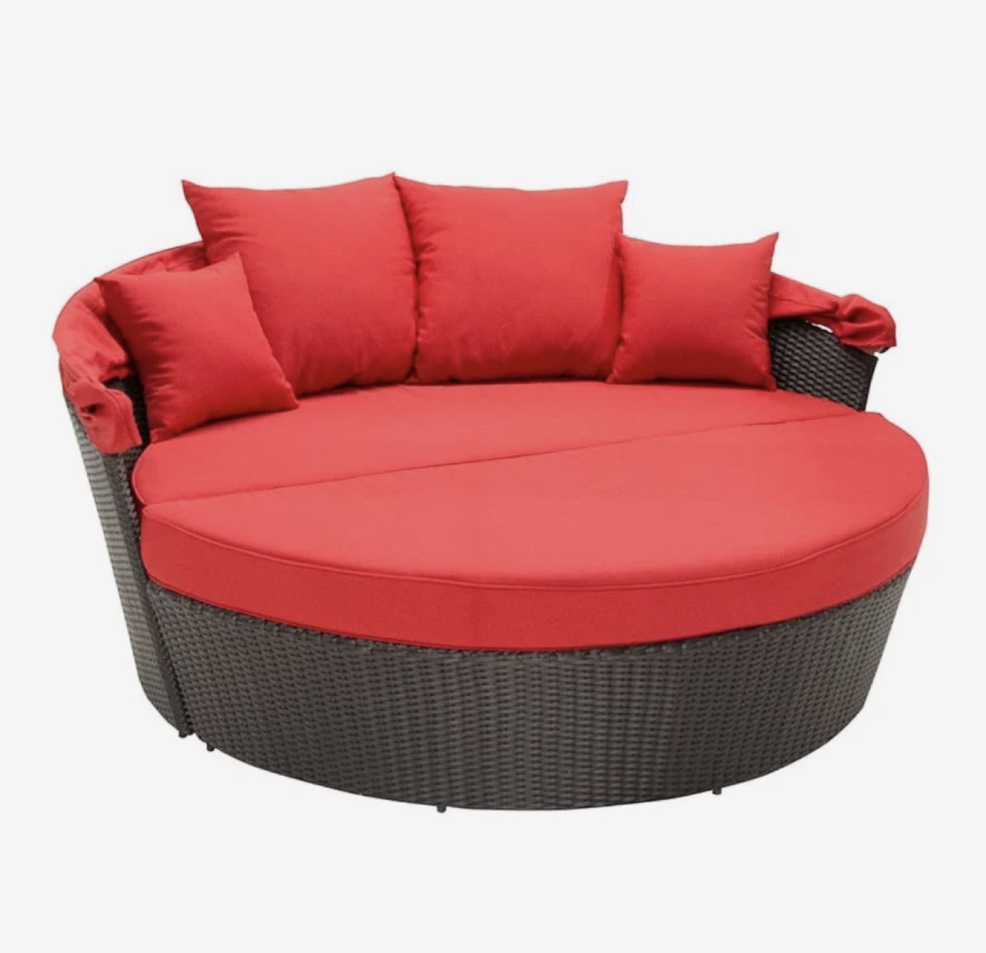 Round Outdoor Daybed with Canopy, Red