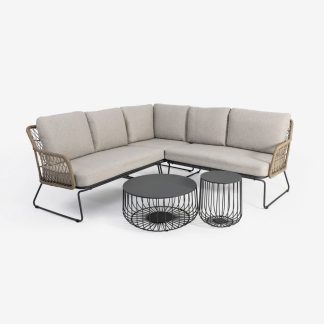 L Shaped Rope Outdoor Sectional with Two Tables