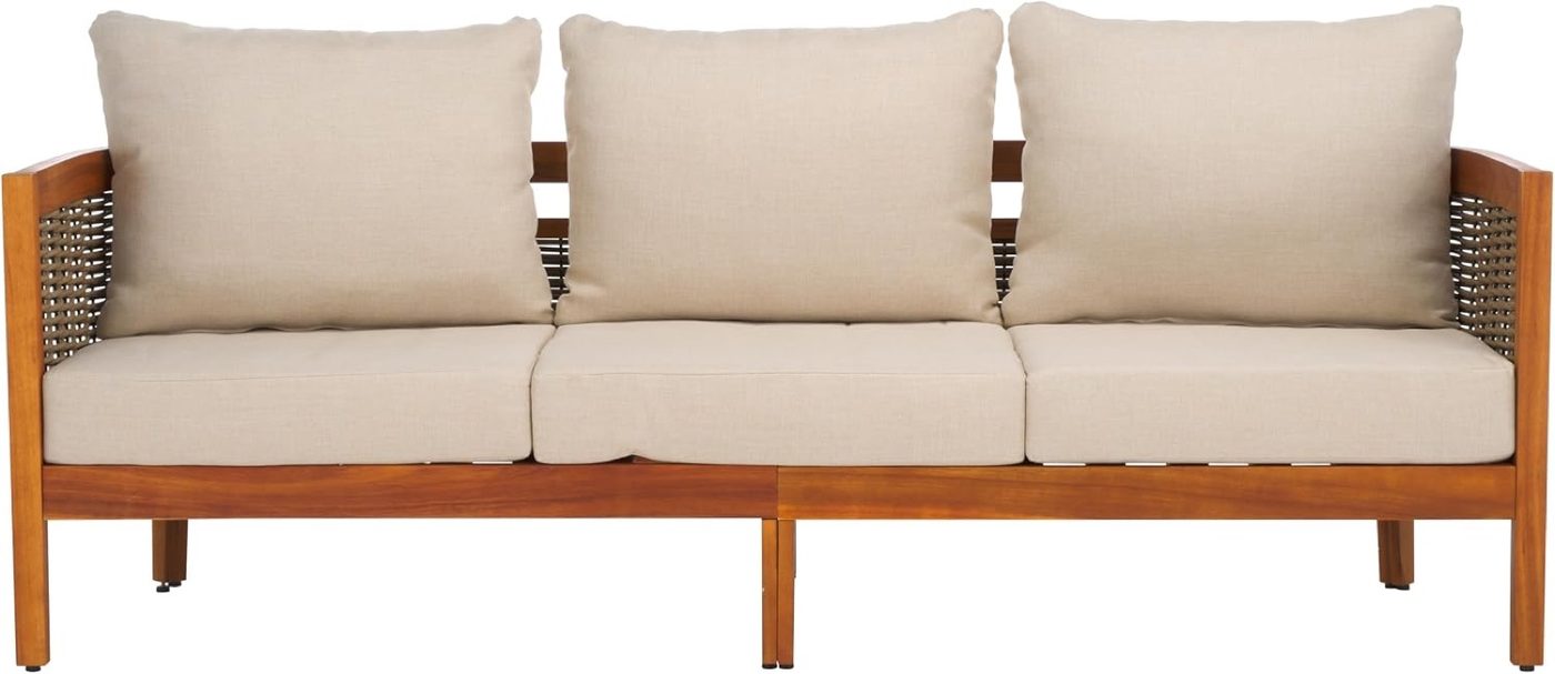 Acacia and Rattan Outdoor Sofa