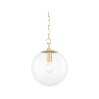 Clear Glass Globe Pendant, Aged Brass