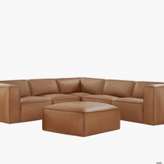 Six Piece Caramel Leather Modular Sectional