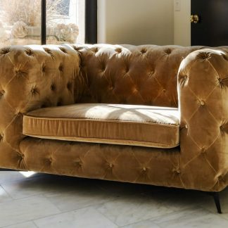 Rivière Velvet Chesterfield Loveseat, Gold