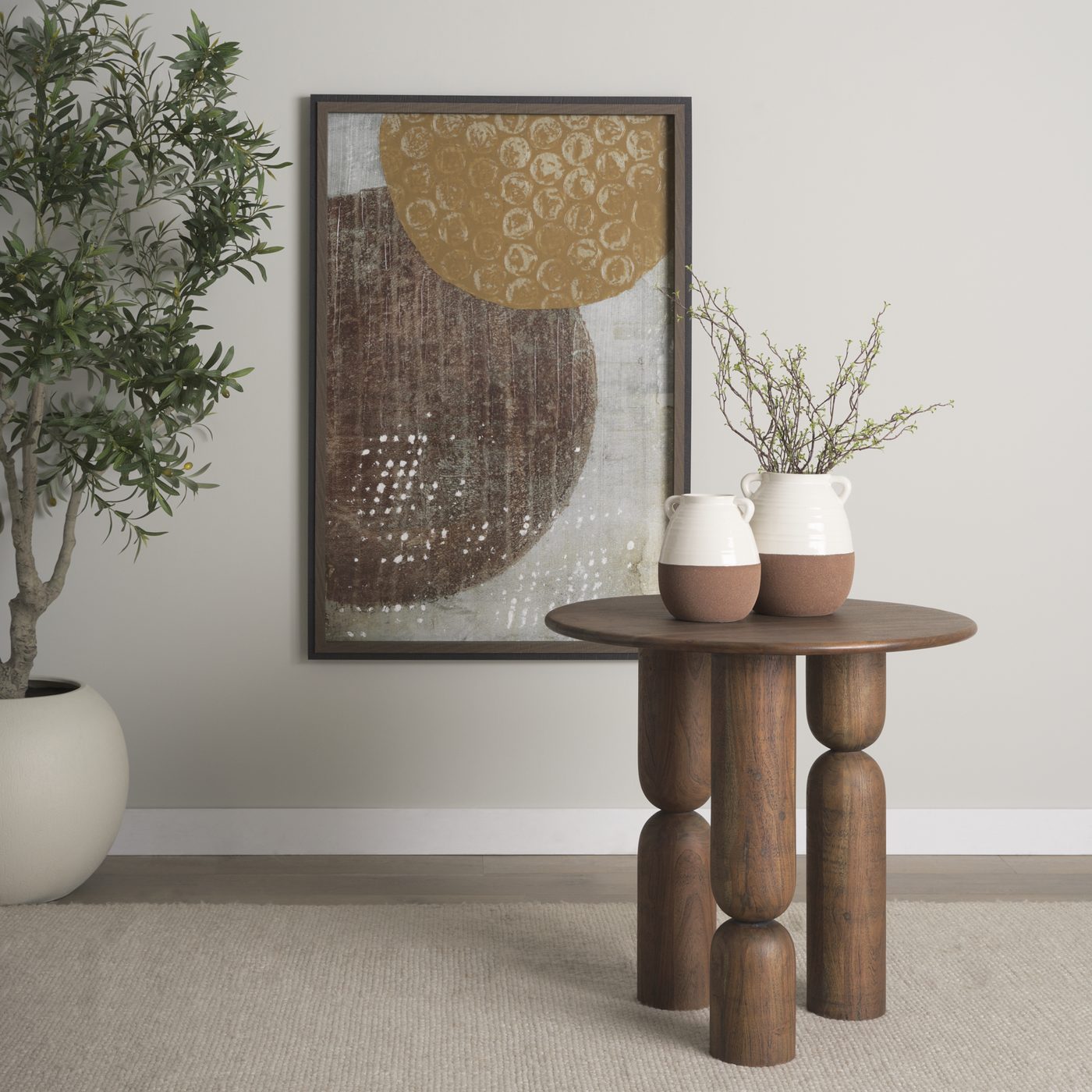 Sculpted Three Leg Side Table, Dark Brown - Image 2