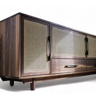 Walnut and Cane Audio Console, 8 ft