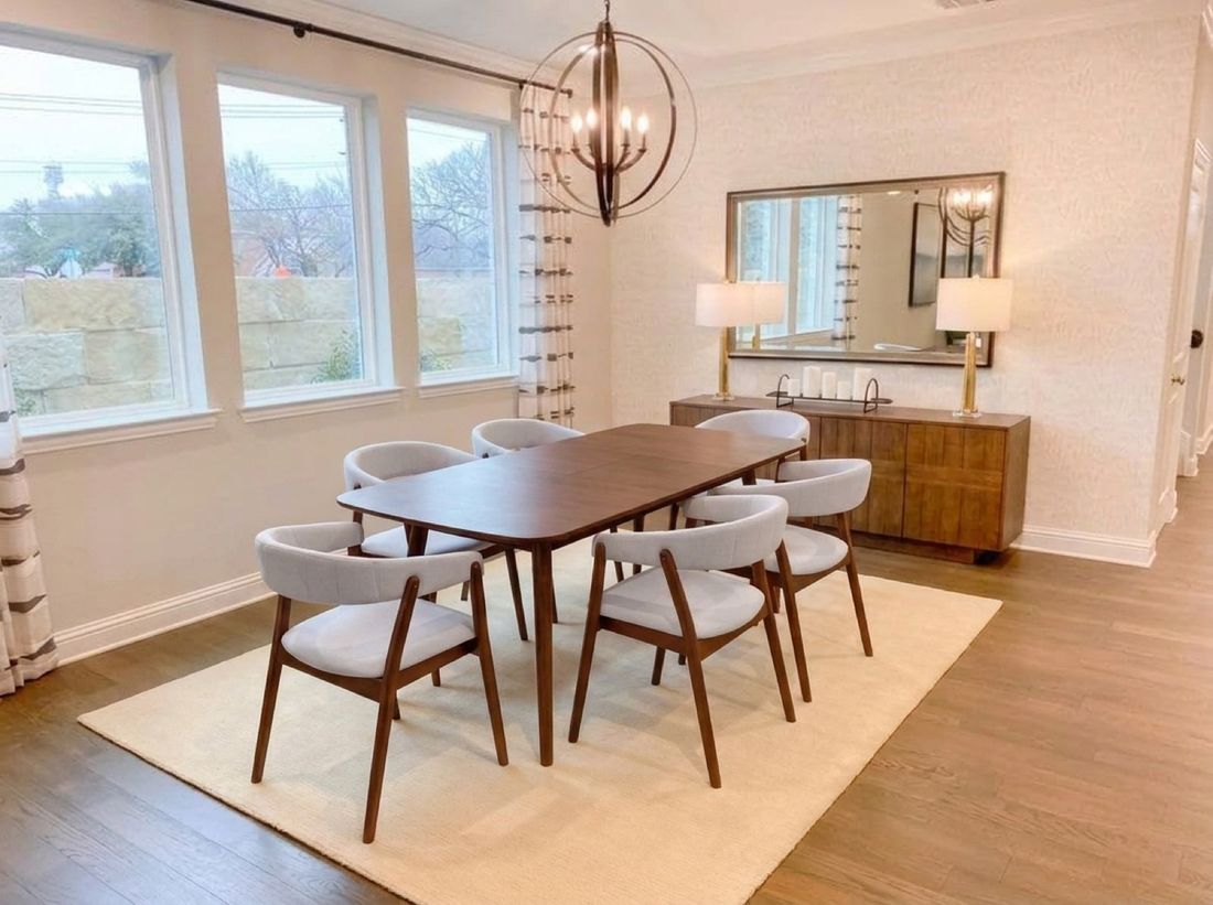 The same dining room with a walnut dining set placed in it